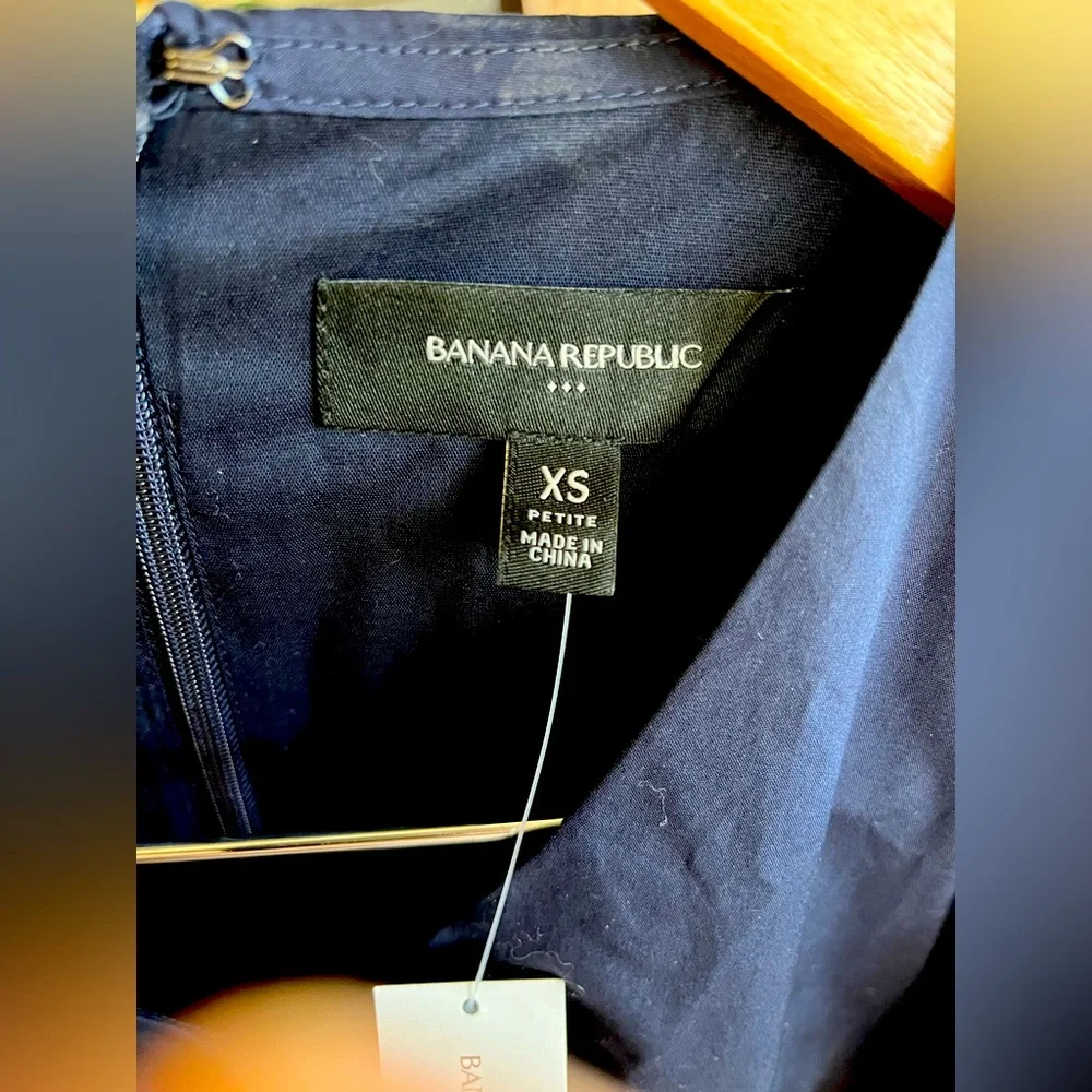 Banana Republic Navy Puff Sleeve Midi Dress – XS Petite – 100% Cotton - Picture 7 of 9